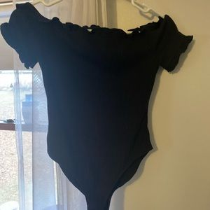 Black of the shoulder ribbed bodysuit